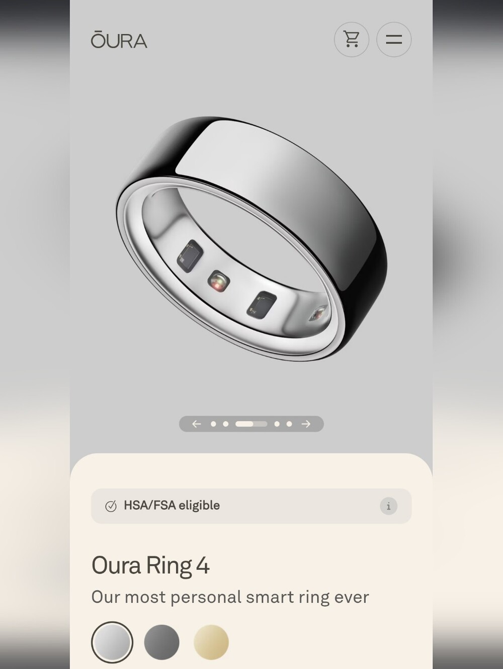 Oura Ring 4 Smart Ring — Silver Size 7